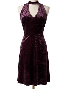 London Times Crushed Velvet Dark Plum Fit And Flare Goth Grunge Dress